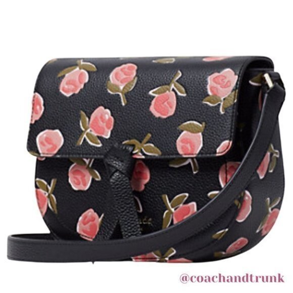 KATE SPADE Leather Embossed Ditsy Pink Rose Black Knott Adjustable Strap NWT - Picture 9 of 15